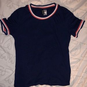 FITTED RIBBED NAVY BLUE T-SHIRT